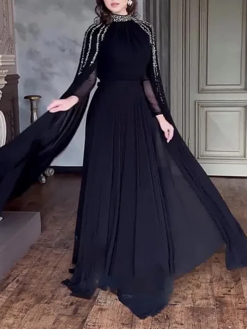 Women's Clothing Muslim Abaya Women's Sequin Dress Suit Chiffon Two Piece Dress Cape Robe