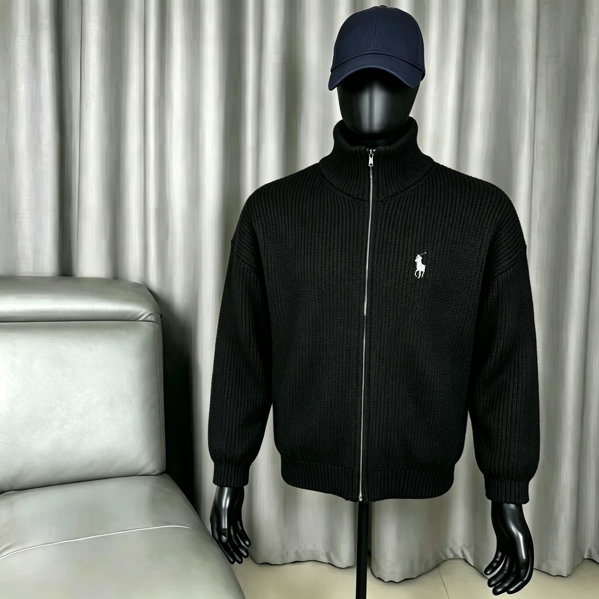 Gilet en maille Ralph Lauren 2026 pour homme, pull épais, fermeture éclair, col montant