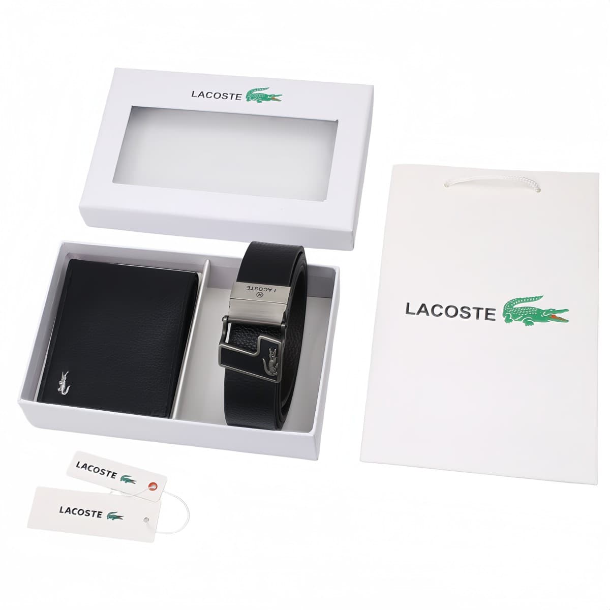 Coffret cadeau portefeuille et ceinture pour homme, 2 pièces, boucle rotative, style business classique, avec boîte cadeau.