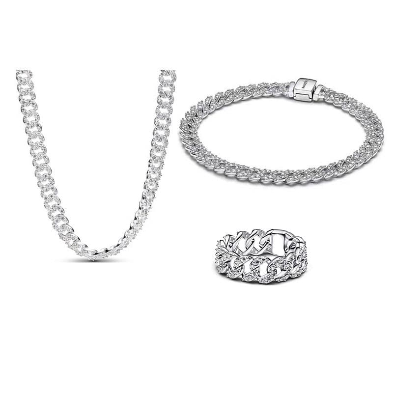 Cross-Border Exclusive Panjia Dora White Copper Plated S925 Cuban Bracelet Watch Chain Full Diamond Ring Fashion