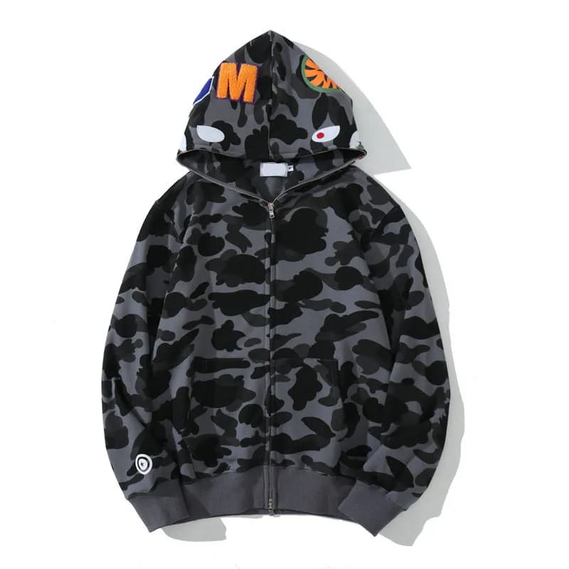 Sweat à capuche zippé en forme de requin pour homme et femme, veste camouflage tendance, sweat à capuche, polaire technique