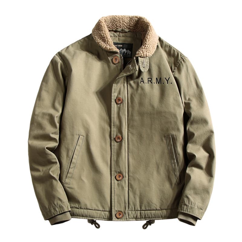 Autumn And Winter Deck Clothes Middle-aged Thickened Fleece Tooling Jacket Retro Lamb Fleece Jacket Men