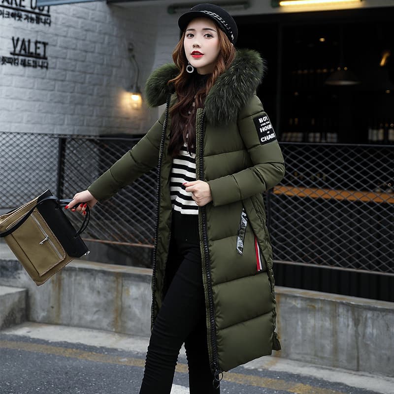 Women's long large fur collar cotton coat for women thickened large size cotton jacket