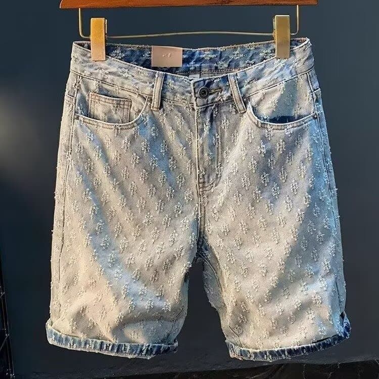 Men's Trendy Versatile Patchwork Design Casual Pants Washed Distressed Loose Fit Slimming Straight Leg Jeans Cargo With Pocket