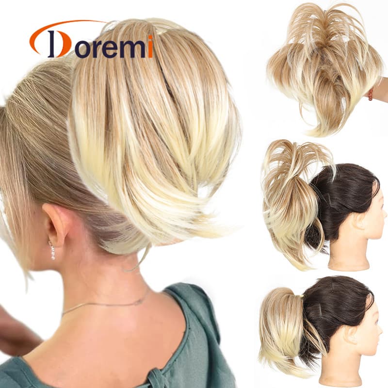 Ponytail extensions, claw clip straight bun Messy bun 25cm105g with flexible wire hair piece
