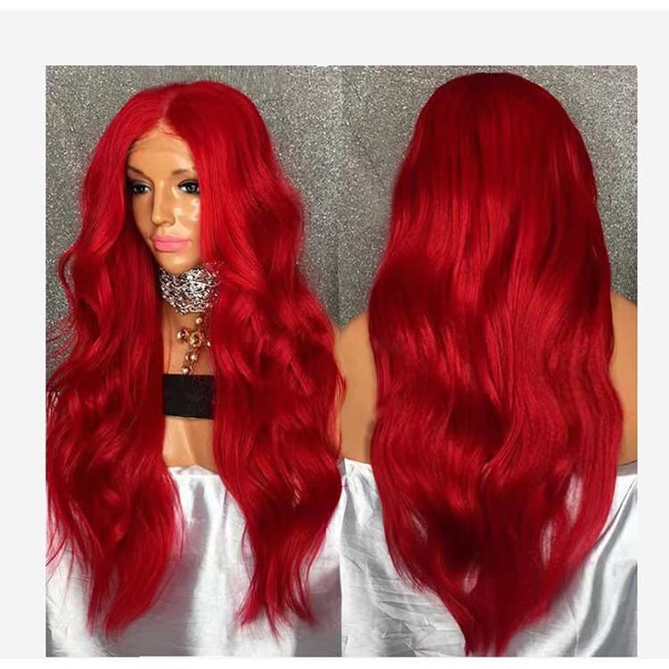 women's wig headgear with bangs, big waves, big red long curly hair, anime Halloween wig