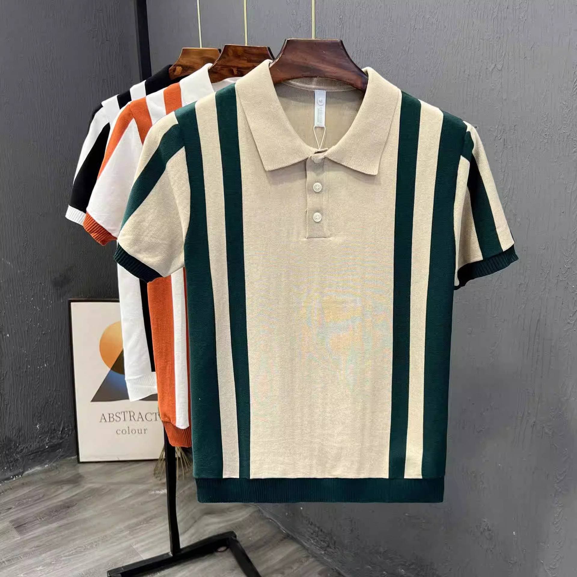 Polo d'été pour homme – T-shirt décontracté en maille respirante avec col en soie glacée (M-XXXL, blanc/noir/kaki)