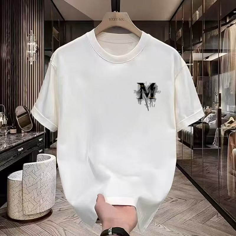 Men's Trendy Loose Short Sleeved T-Shirt Letter Print Pure Cotton Summer Top Simple Style