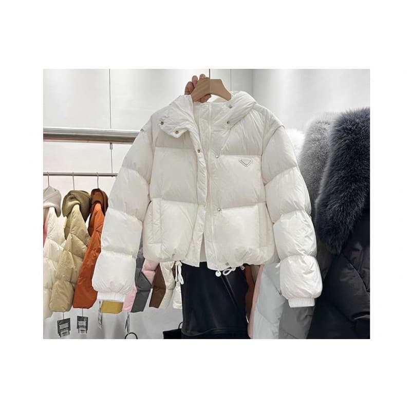 Vêtements pour femmes, manches amovibles, veste à capuche en coton, étiquette triangulaire, veste chaude et ample, polyvalente