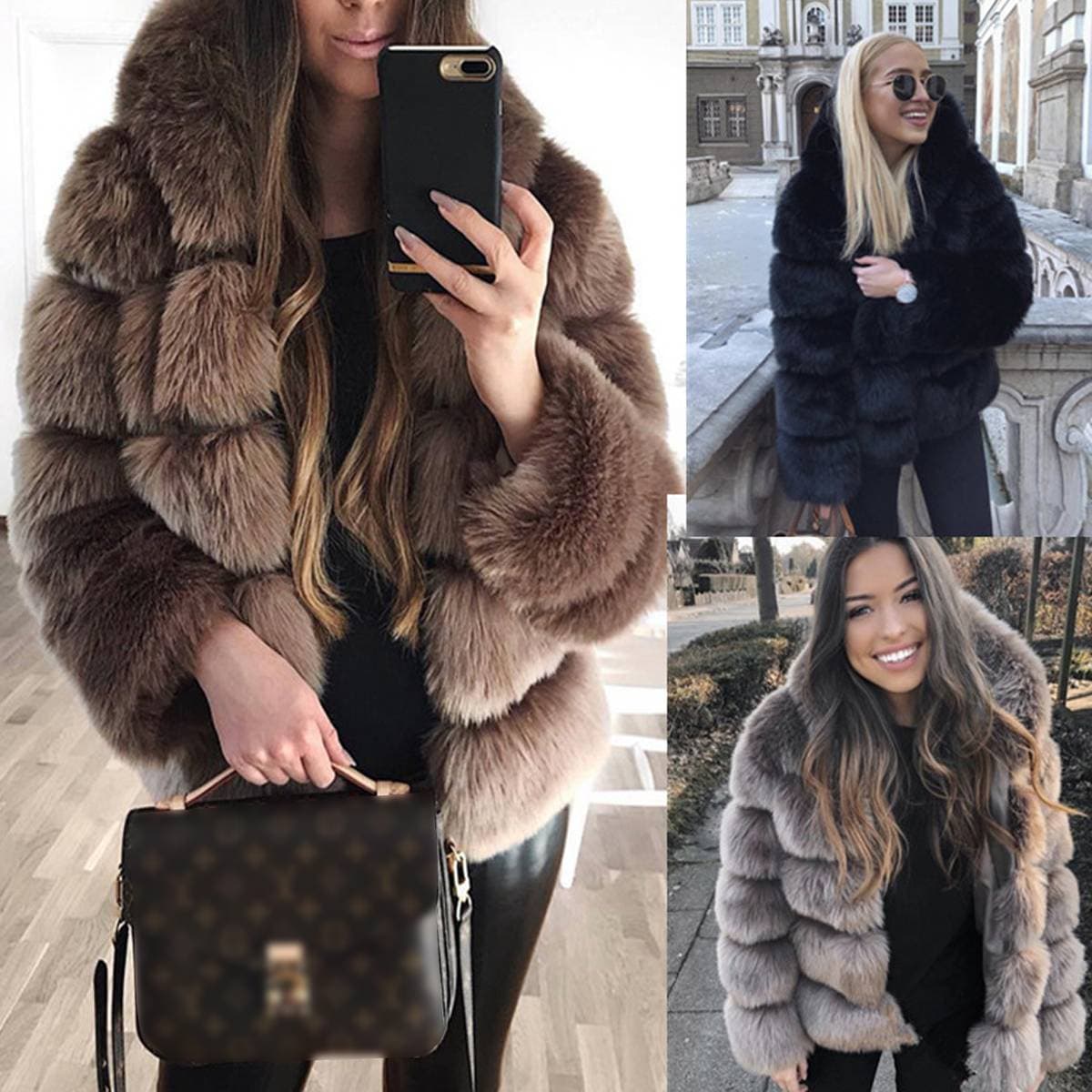 Women's Thick Warm Fur Coat Long Sleeve Hat Imitation Rabbit Fur Coat