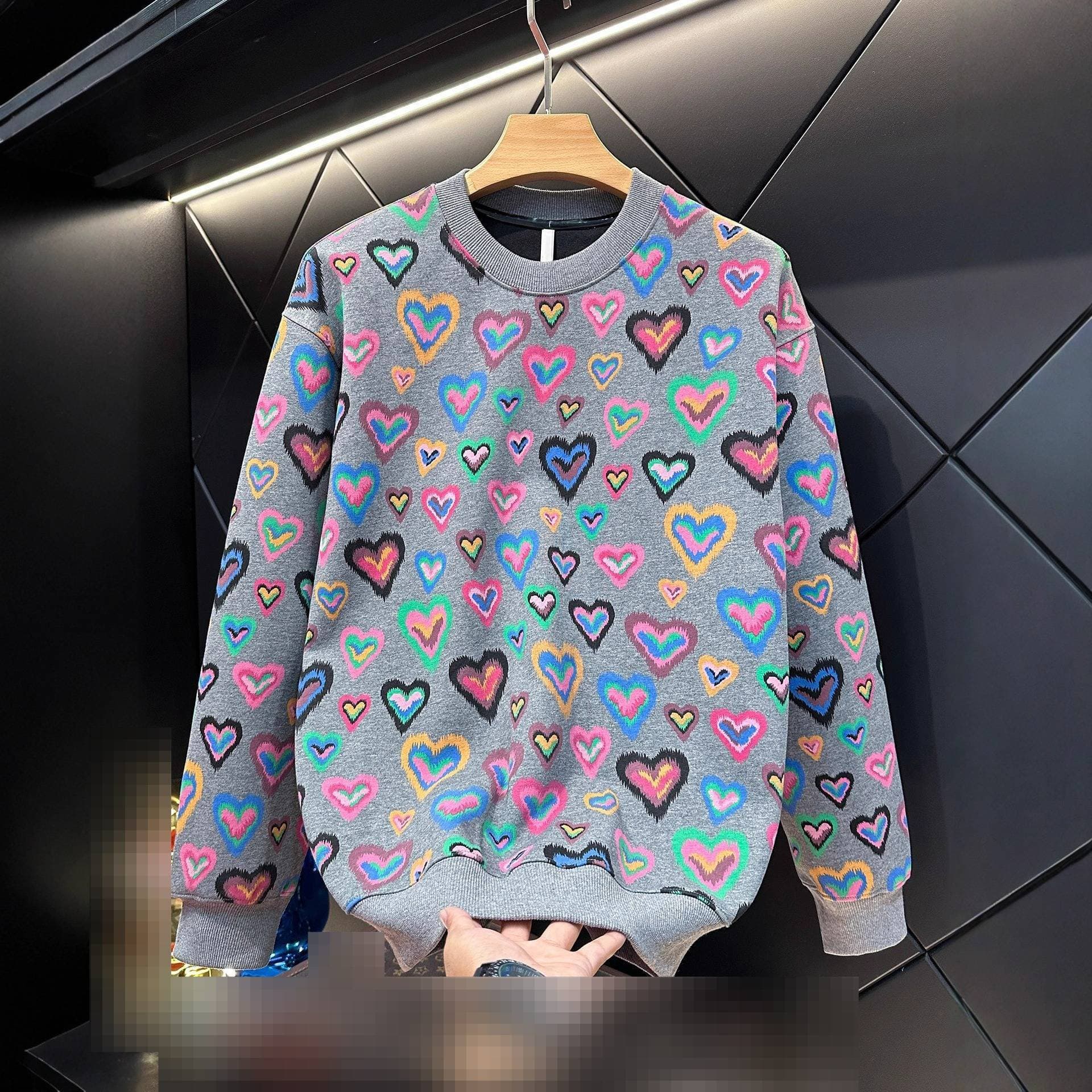 Men's Oversized Love Print Sweatshirt – Streetwear Pullover With Heart Graphic (Gray, M-3xl) Fashion Trends