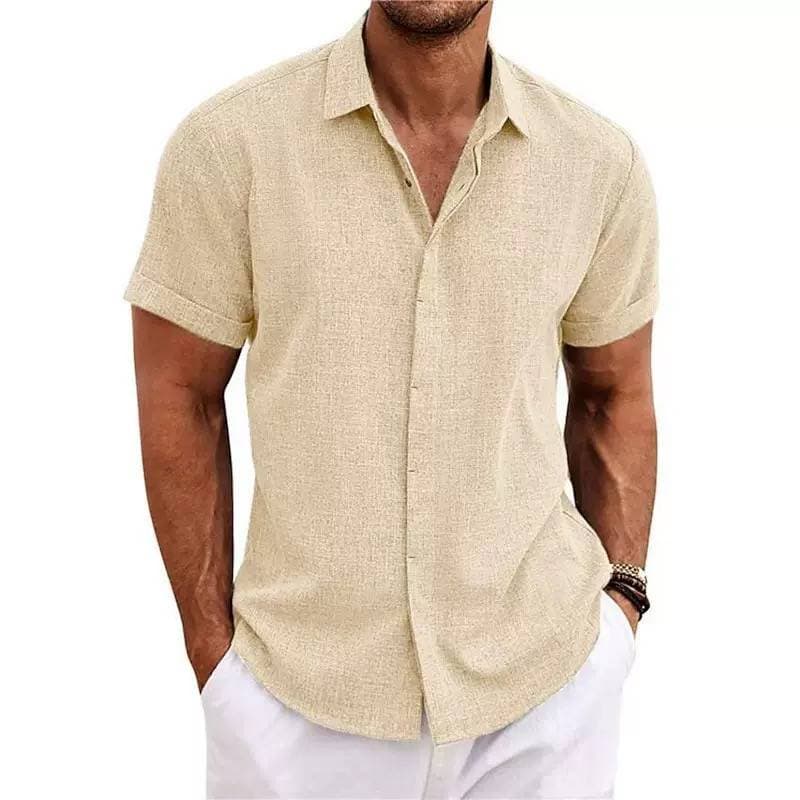2025 Men's Linen Short-sleeved T-shirt, Loose Sweatshirt, Pure Color Cotton And Linen Shirt