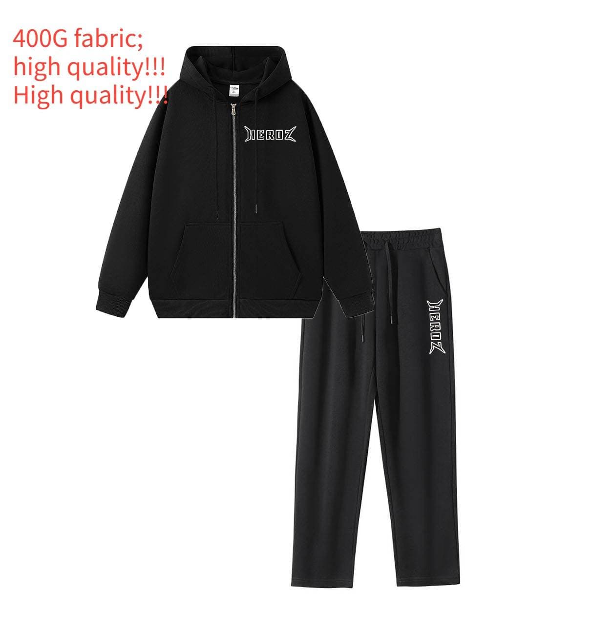 Ensemble sweat à capuche épais 400 g/m2 de haute qualité pour homme, pull unisexe à double fermeture éclair, imprimé lettre Hero, style américain, tenue tendance pour couple