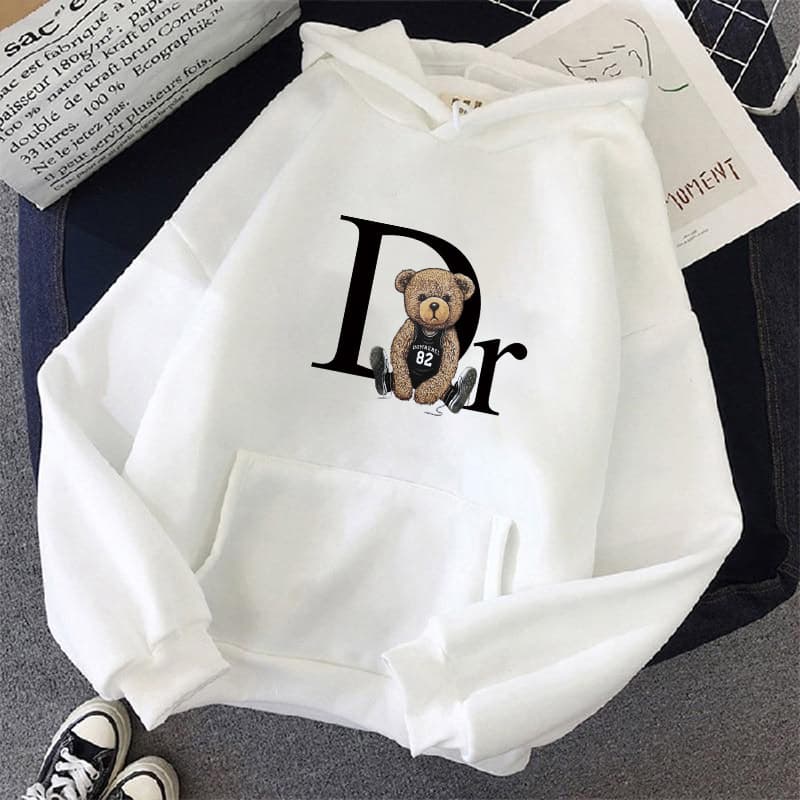Sweat à capuche imprimé ours en peluche - Pull-over à poche kangourou