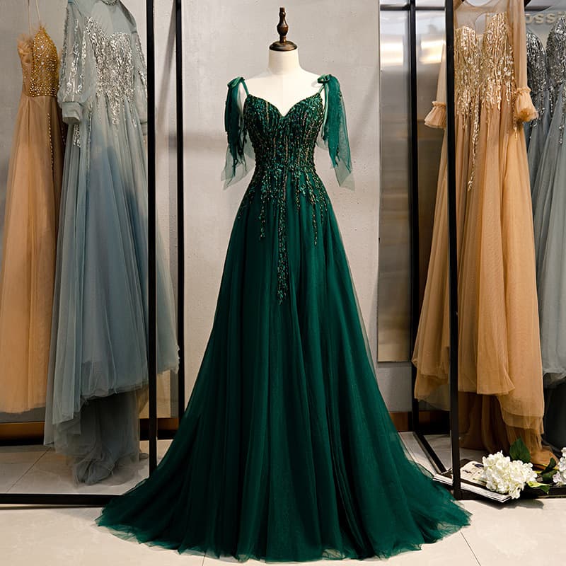 Eening gowns for women performance costumes banquet light luxury niche host long skirt dark green evening gown