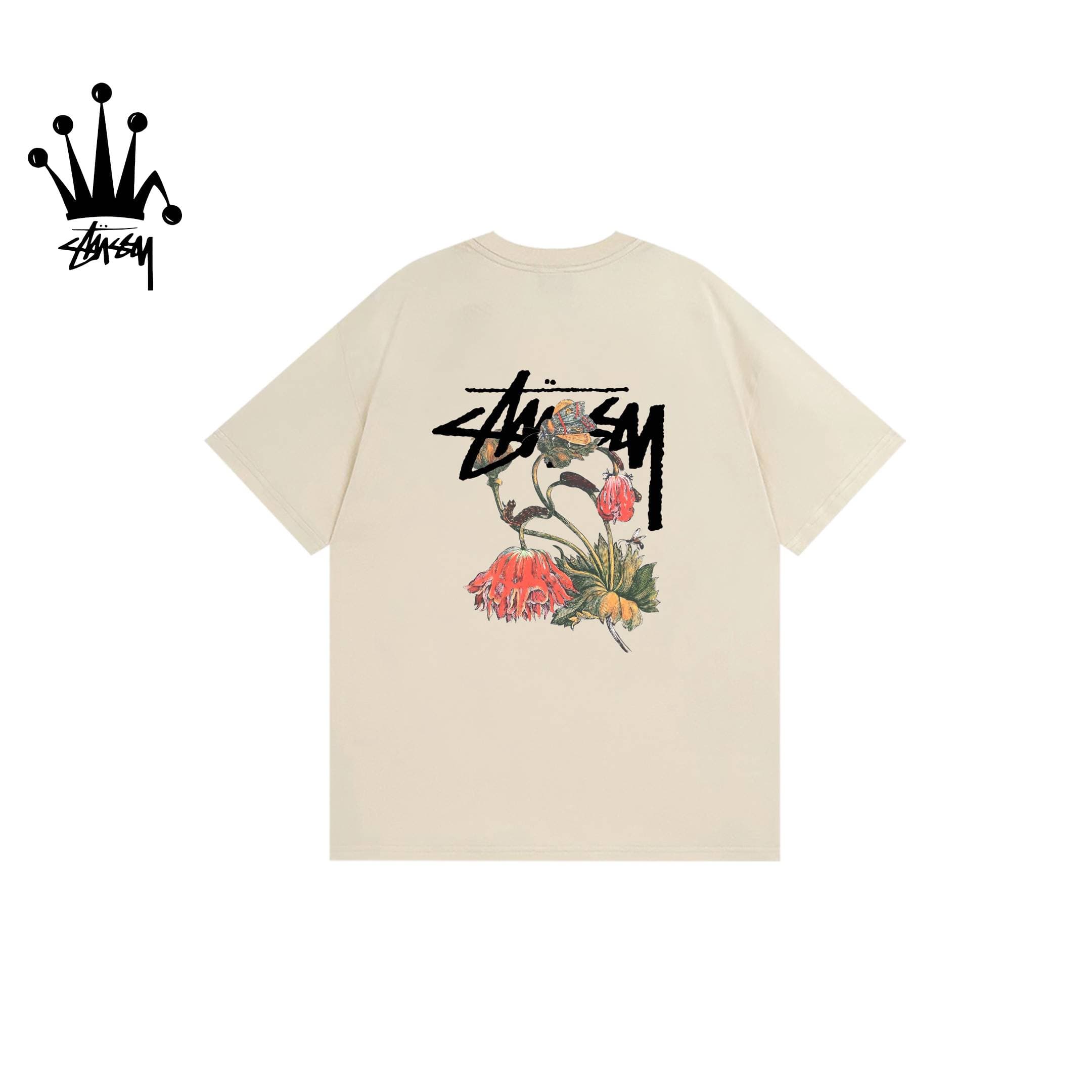 Stussy Floral Print Pattern Pure Cotton Short Sleeved T-shirt