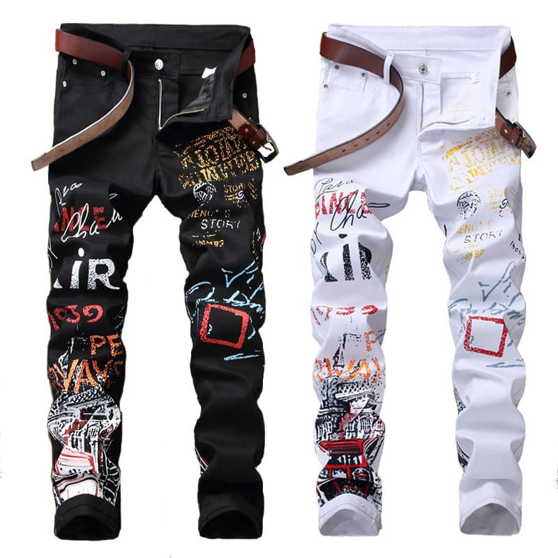 Mens Jeans, stretch casual printed straight leg pants, jeans, men's starting 5601