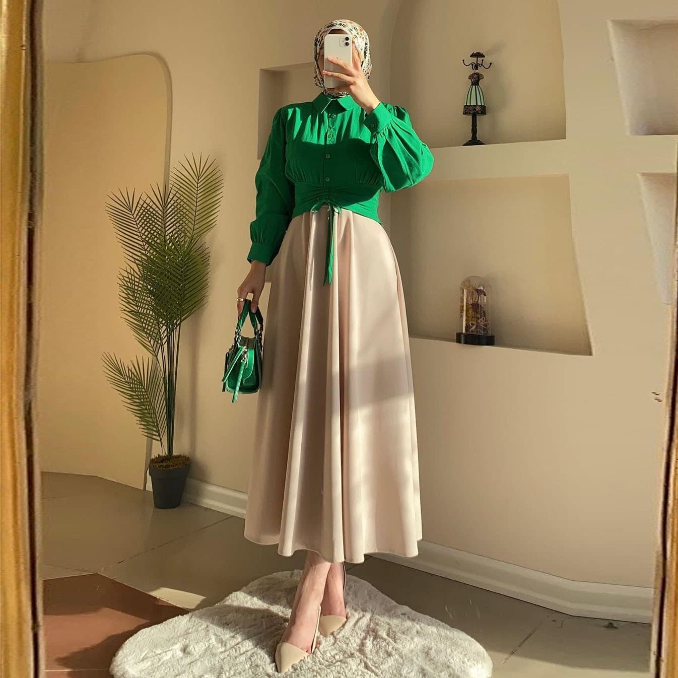 Women's Clothing Spring New Fashion Long Sleeved Waist Shirt Big Swing Skirt Casual Suit