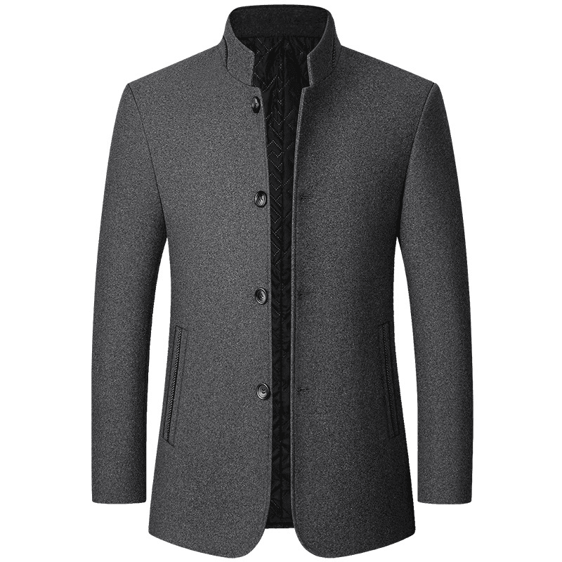 Men's Tweed Jacket Zhongshan Standing Collar Coat