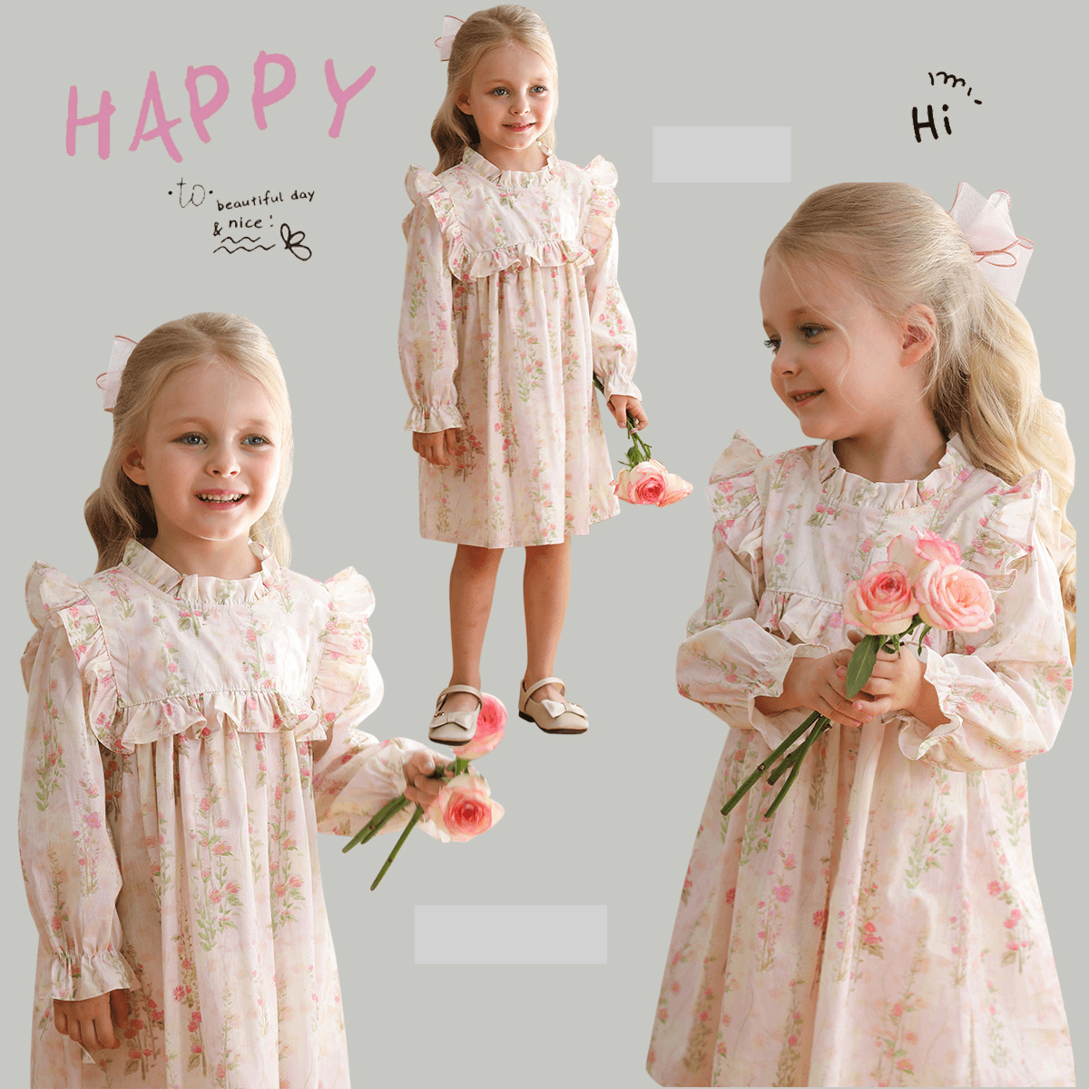 Mother & Kids French flower fungus lace stand collar girl dress 2024 autumn children's clothing long sleeve children's princess dress pure cotton