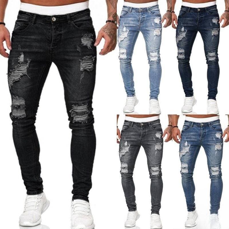 Men's Clothing New Denim Men's Trousers Hole Trend Fashion Slim Jeans Pencil Pants Men