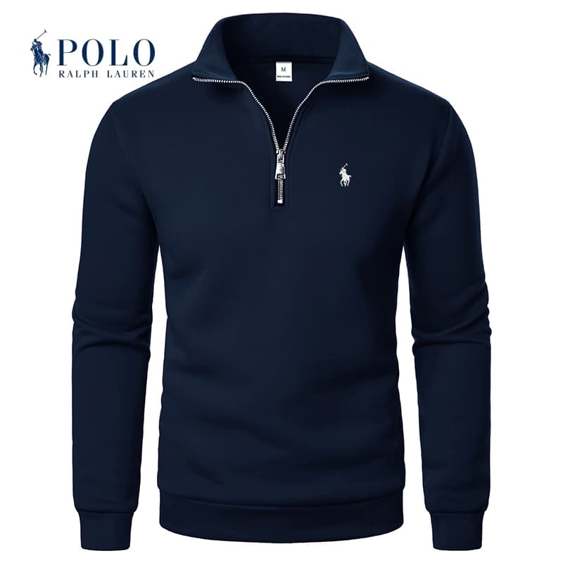 Sweat-shirt homme LAUREN à demi-zip et col montant, doublé polaire, coupe ample et décontractée, design minimaliste et tissu durable