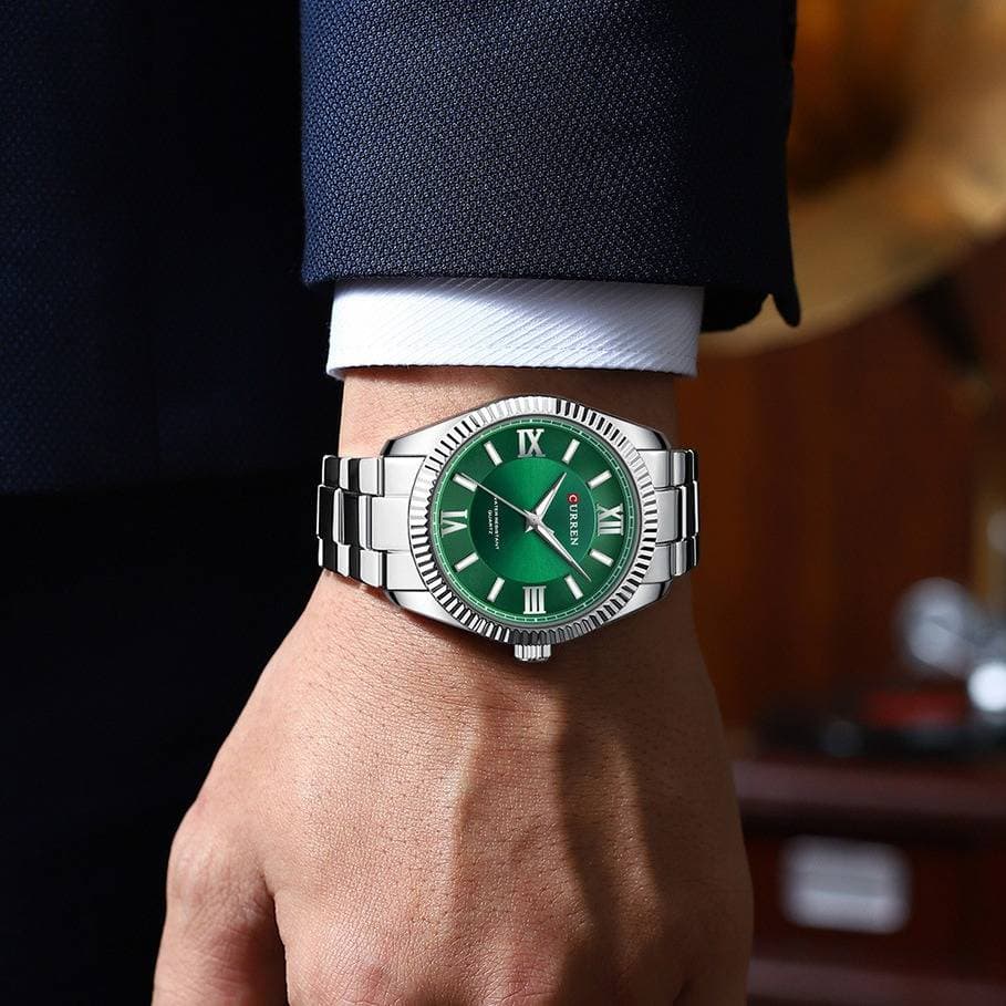 Montre à quartz pour homme avec chiffres romains, étanche, grand cadran, en acier inoxydable, pour un style professionnel