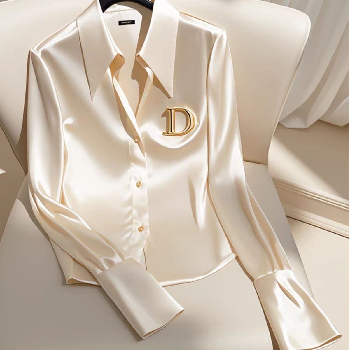 ​​Elegant Satin Blouse For Women - Premium Chiffon Long Sleeve Shirt, Flowy & Breathable, White Office & Casual Wear​​