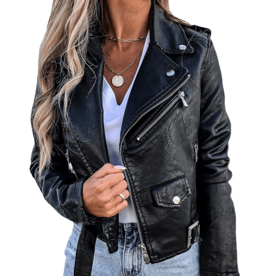 Women's jacket top PU leather jacket motorcycle short zipper