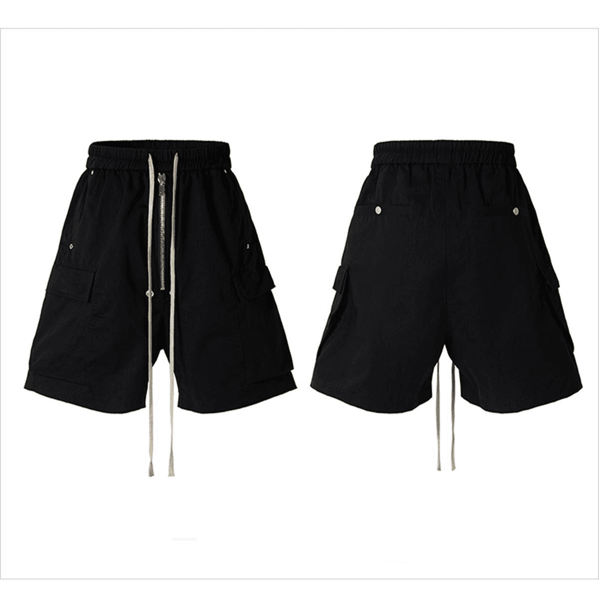 Men's Clothing Streetwear Cargo Shorts Multi-Pocket Drawstring Zip-Up Casual Shorts With Loose Fit & Wide Leg - Summer Fashion Essentials In Black
