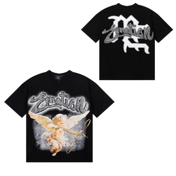 T-shirt unisexe à manches courtes, coupe ample, imprimé extraterrestre tendance style américain, orné de strass, idéal pour la rue.