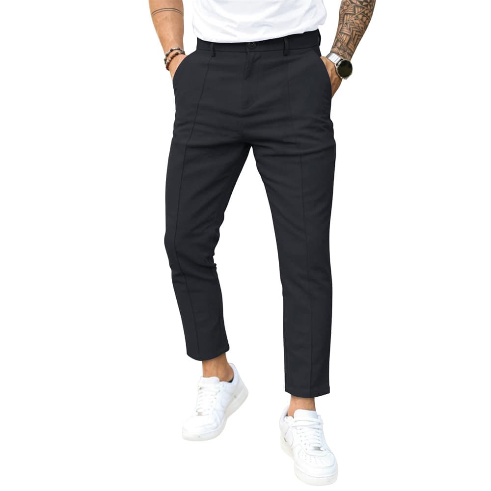 Men's 2024 New Spring And Autumn Men's Double Pleated Line Solid Color Casual Formal Trousers