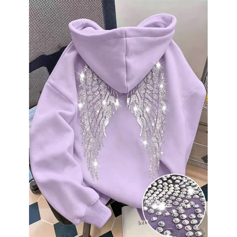 Sweat à capuche à manches longues avec ailes en strass pour hommes et femmes