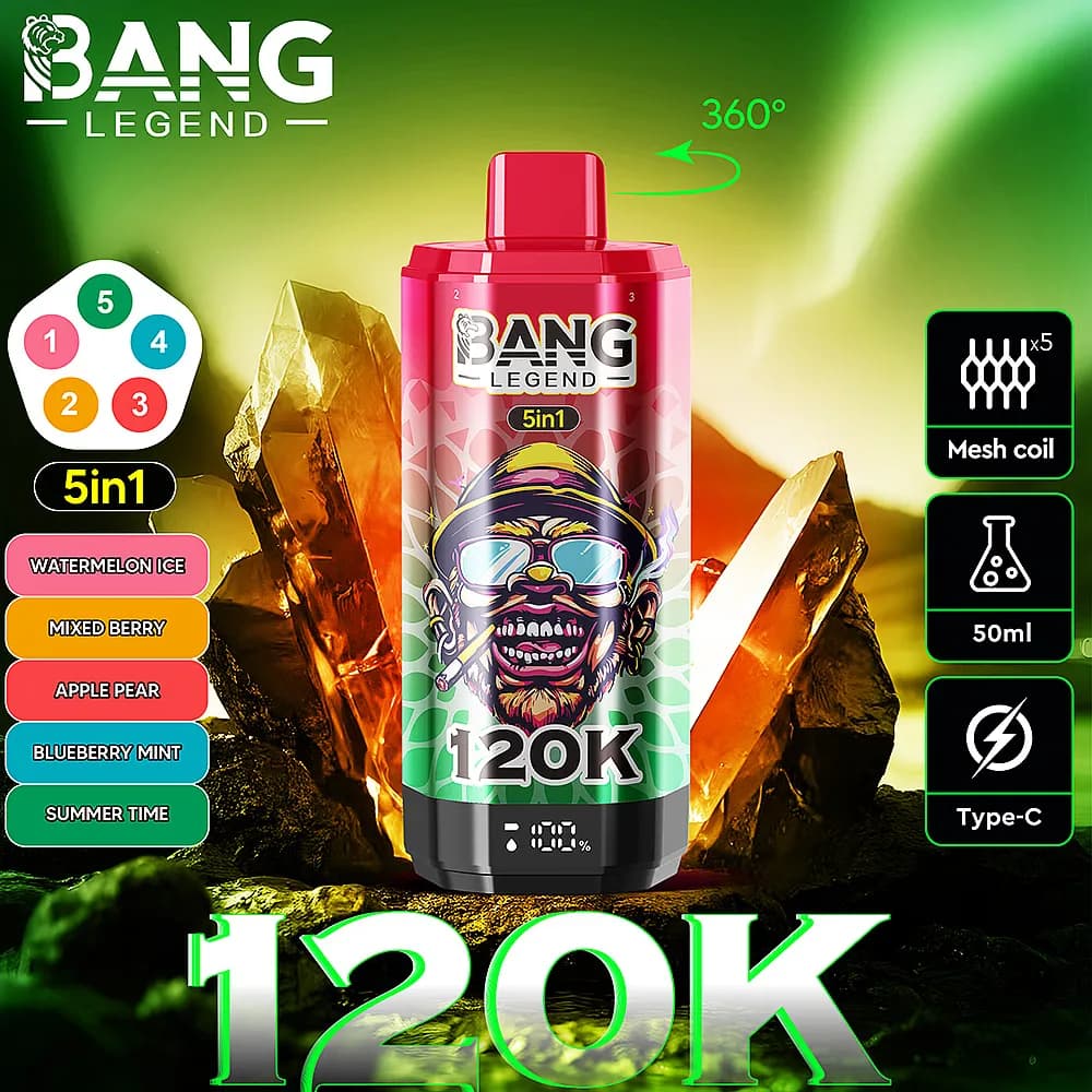 1 à 5 cigarettes électroniques jetables Bang Legend 120K bouffées 5 en 1, saveurs ajustables, mesh premium (entrepôt UE)