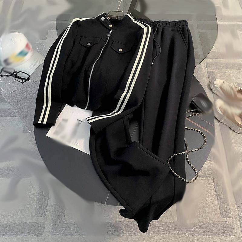 Women's Clothing Fashionable And High End Women's Sportswear Set, Early Autumn New Style, Elegant Sweatshirt Jacket And Wide Leg Pants Two Piece Set.