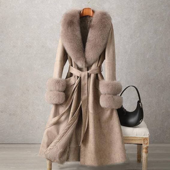 Women's Clothing rabbit fur coat new mid length fur women's over the knee fur collar coat slim fit