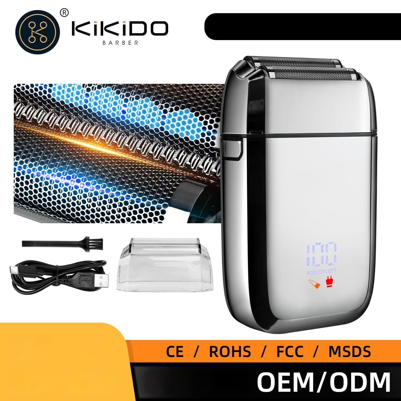 Professional Men's Rotary Shaver - LED Display, Floating Heads, Wet/Dry Use, 120min Runtime, Low Noise (Silver Edition)
