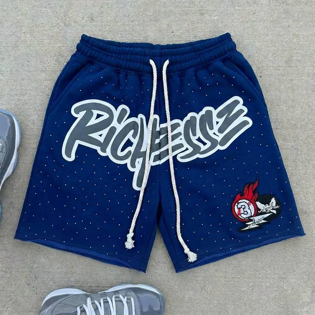Men's Clothing High Street Fashion Hot Diamond Embroidery Shorts Loose Trend Sports Casual Shorts