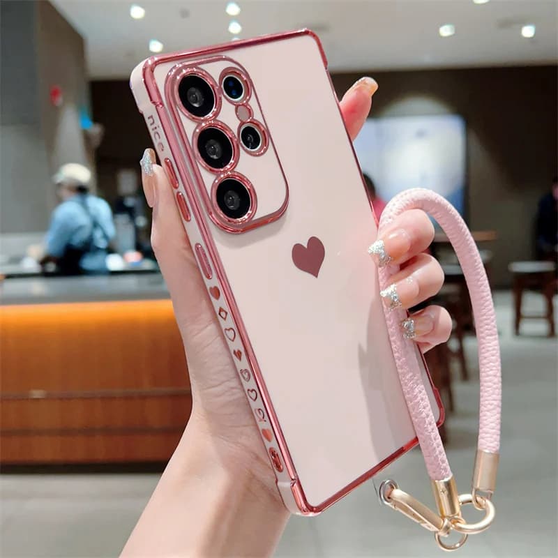 Wristband Lanyard Heart Case For Samsung Galaxy A56 A55 A54 A53 A52 A36 A35 A34 A33 A26 A25 A24 A23 A16 A15 A14 A13 A12 Cover