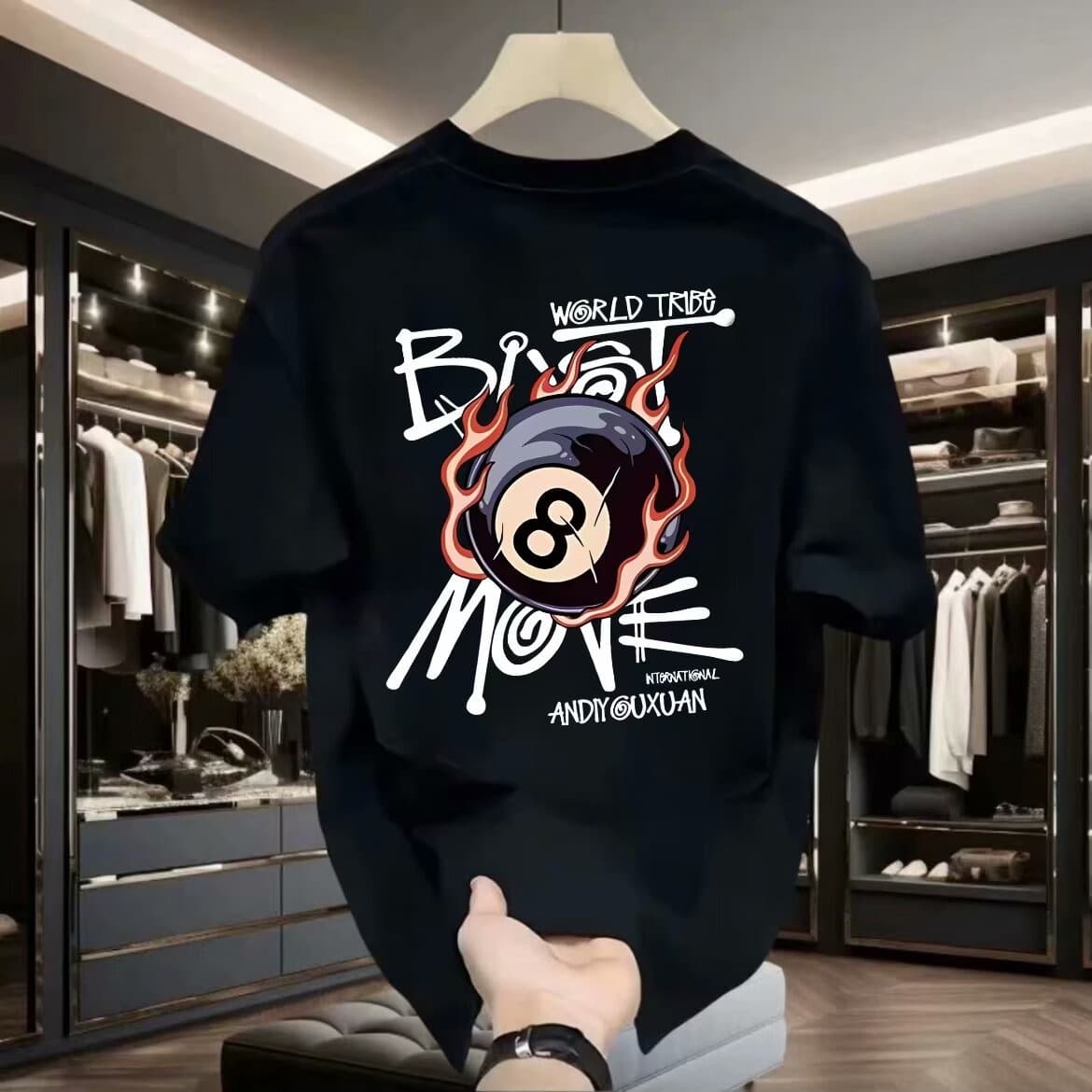 Men's Clothing Pure Cotton Printed Short Sleeved Trend Casual Round Neck T Shirt