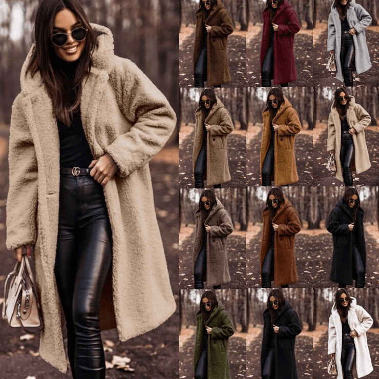Women's fashion long clean color long sleeve woolen coat