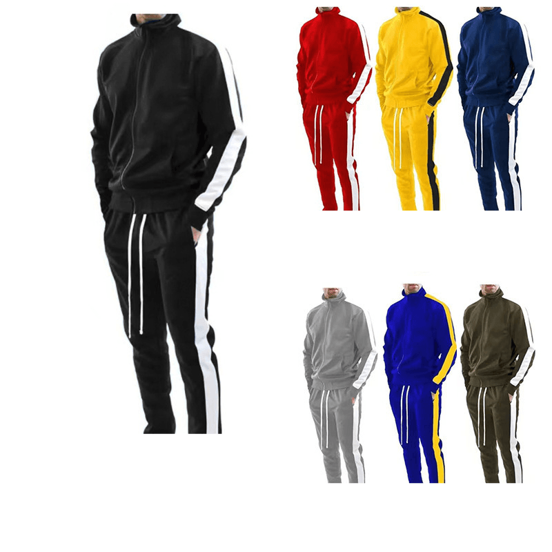 Men's Clothing European And American Autumn/Winter New Casual Sports Suit Colorblock Style Personalized Hooded Trendy Sports Suit For Young Men