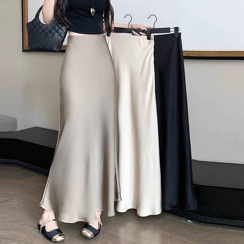 Women's Clothing Temperament Fishtail Hip Wrapped Skirt Spring And Autumn Satin High Waist Hip Covering Drape A Line Hip Wrapped Long Skirt