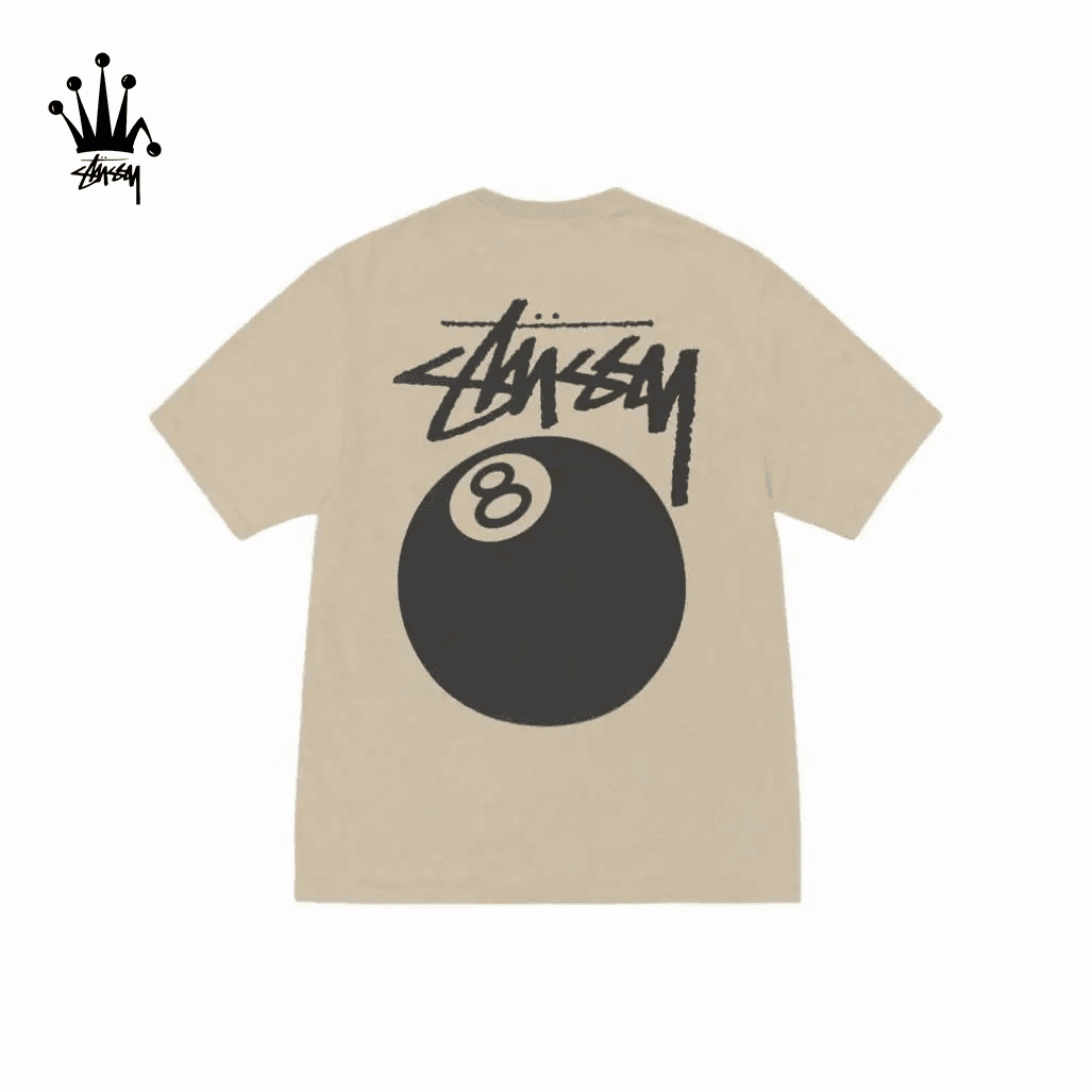 Stussy 8 Ball Series SS24 Classic Black Eight Ball Ball Printing Pattern Loose Round Neck Short Sleeve American Retro T-shirt For Men And Women