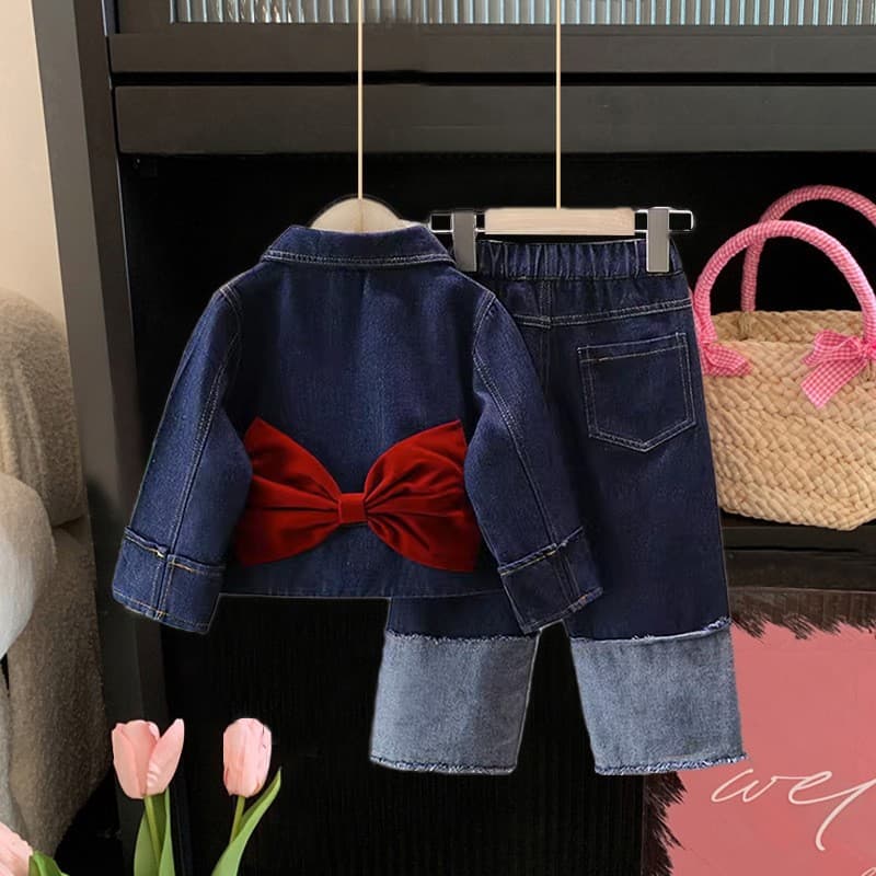 Mother & Kids Girls autumn suits 2024 new stylish children's clothing denim two-piece suits baby girls spring and autumn clothes