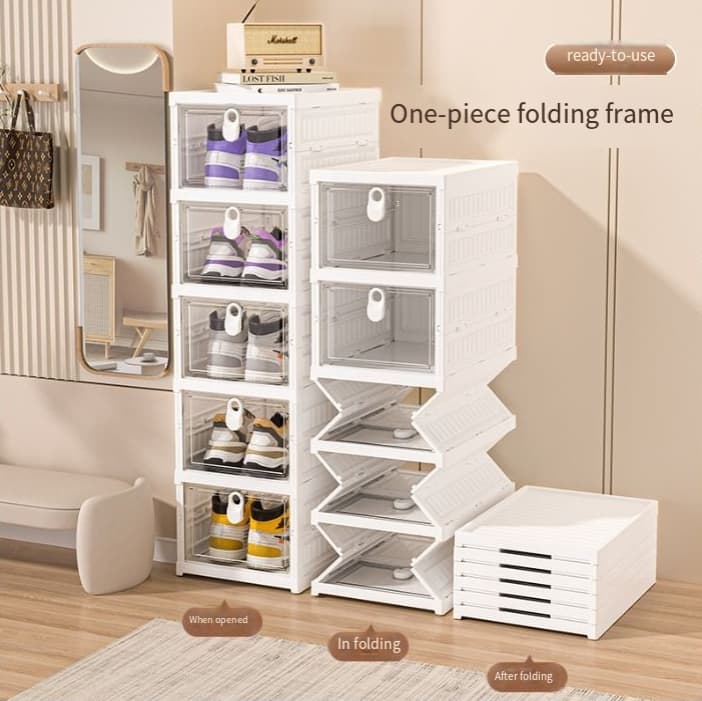 Free Installation Folding Shoe Box Storage Rack Transparent Shoe Rack Storage Box Multi Layer Integrated Plastic Household Dustproof Shoe Cabinet