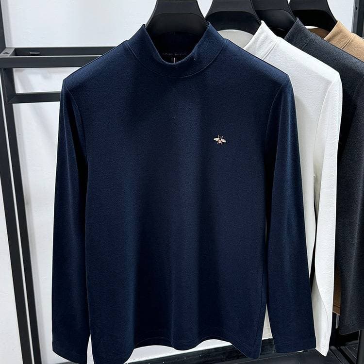 Premium Double-Layer Fleece Sweatshirt For Men – Slim-Fit Thermal Base Layer With Brushed Micro Velvet Interior, Semi-Turtleneck Winter Pullover