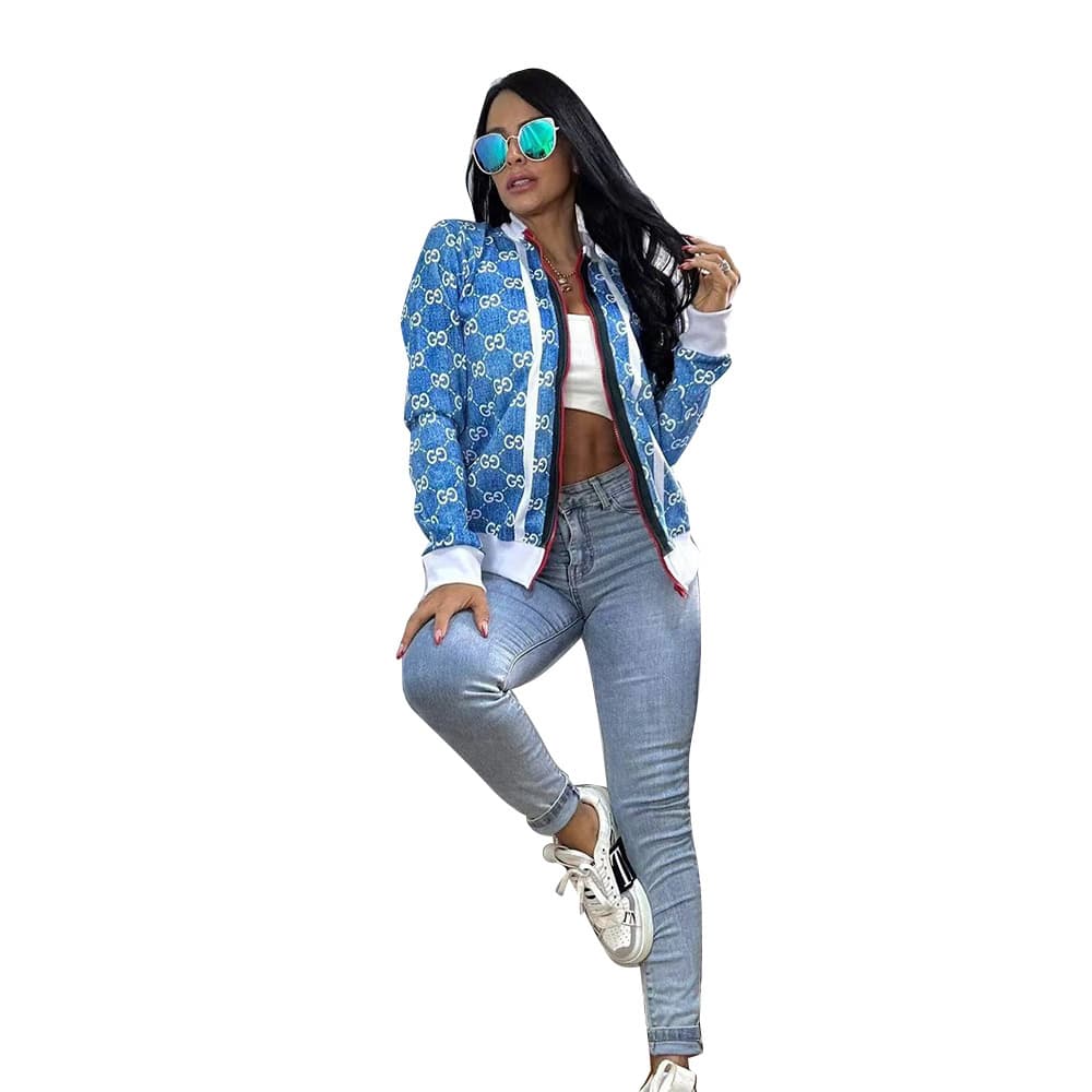 Veste décontractée tendance pour femme 2024, avec imprimé et fermeture éclair, manteau à double fil