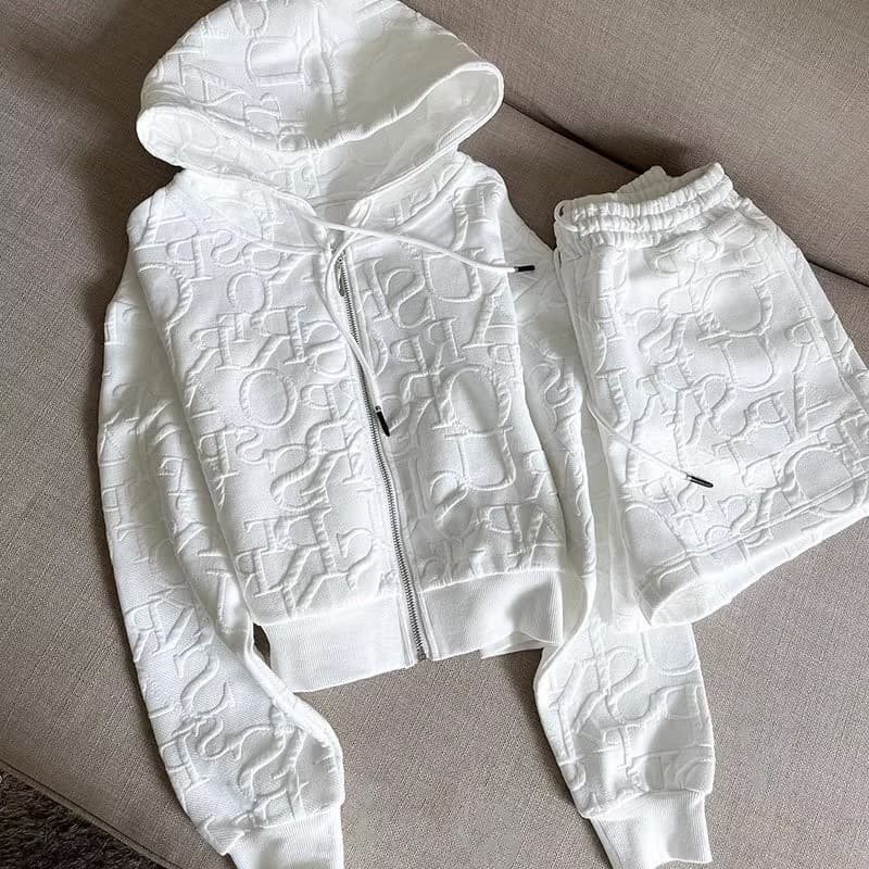 Women's Clothing Fashion Letter Sportswear Suit Women Zipper Hoodie Shorts Two-piece Set
