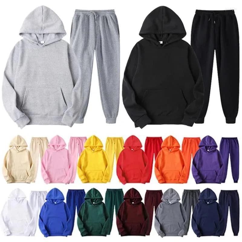 Men's Tracksuits Blank Fleece Sweatpants And Hoodie Set Unisex Jogging Suits Sweatsuit Men Joggers For Chandals Para